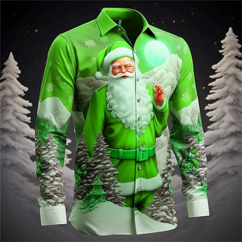 Фестивална риза на Дядо Коледа 3d принт Гореща разпродажба Коледна риза с дълъг ръкав Парти мъжка риза 3d принт Ежедневна мода Мъжко облекло
