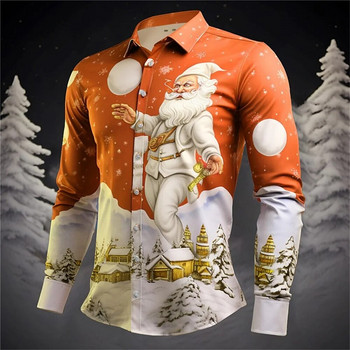 Фестивална риза на Дядо Коледа 3d принт Гореща разпродажба Коледна риза с дълъг ръкав Парти мъжка риза 3d принт Ежедневна мода Мъжко облекло