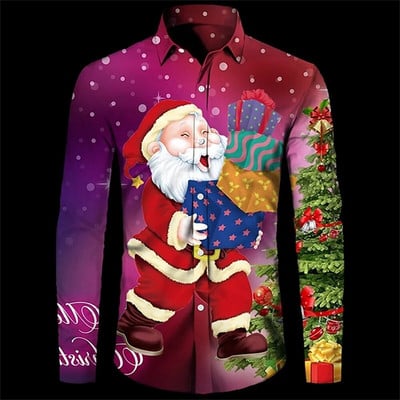 Φεστιβάλ Άγιου Βασίλη Πουκάμισο 3d Print Hot Έκπτωση Χριστουγεννιάτικο μακρυμάνικο πουκάμισο Party Ανδρικό πουκάμισο 3d Print Casual Fashion Ανδρικά ρούχα
