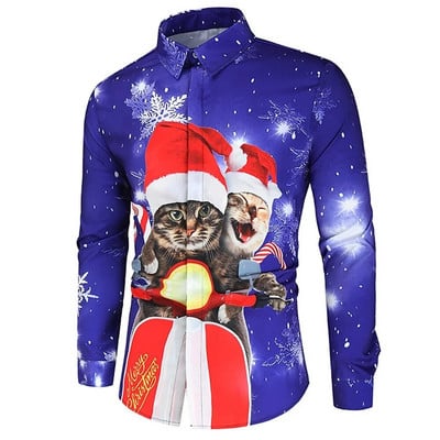 Φεστιβάλ Άγιου Βασίλη Πουκάμισο 3d Print Hot Έκπτωση Χριστουγεννιάτικο μακρυμάνικο πουκάμισο Party Ανδρικό πουκάμισο 3d Print Casual Fashion Ανδρικά ρούχα