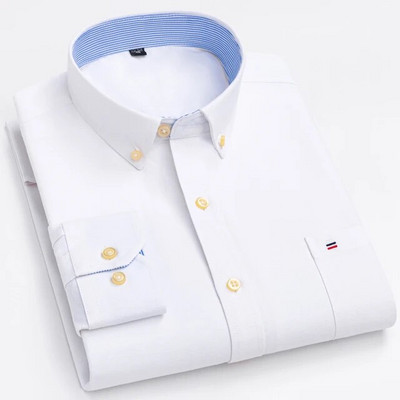 Ανδρικό 100% βαμβακερό καρό μακρυμάνικο πουκάμισο Oxford μπάλωμα μπροστινό μπάλωμα τσέπη στο στήθος με κουμπιά ριγέ, ευέλικτο πουκάμισο casual