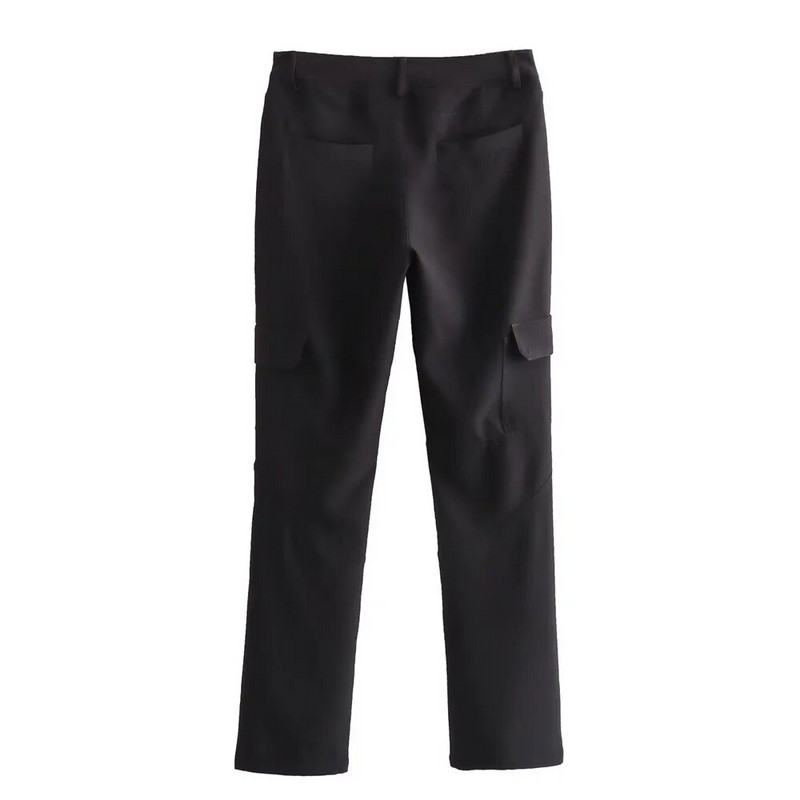 UNIZERA2023 Őszi és téli új női ruházati szálak rögzítése, dekoratív cipzáras patch zseb a derék közepén, alkalmi, egyenes szárú nadrág