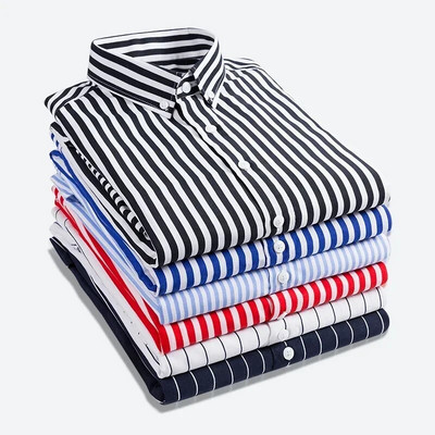 Мъжки раирани ризи Slim Fit с дълги ръкави 2023 Зимни поларени удебелени топли Camisas De Hombre Корейски едноцветни ежедневни ризи