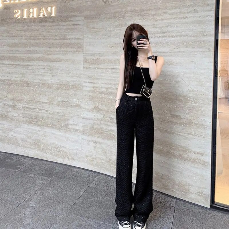 Cargo Παντελόνι Γυναικείο Pantalones De Mujer Φαρδύ παντελόνι Y2k Ψηλόμεσο λεπτό ίσιο casual Μαύρο παντελόνι με παγιέτες Φαρδύ παντελόνι