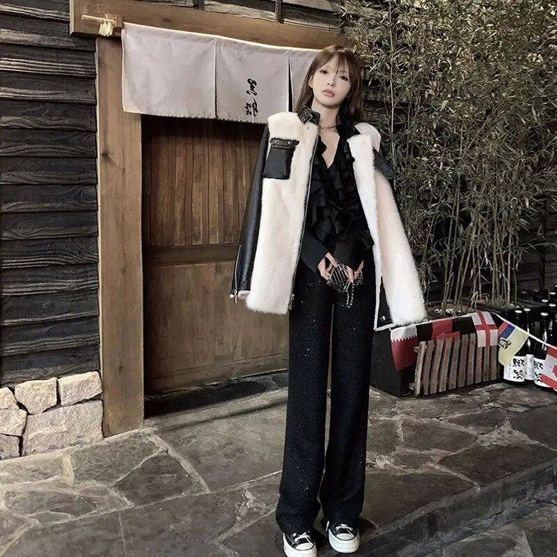 Cargo Παντελόνι Γυναικείο Pantalones De Mujer Φαρδύ παντελόνι Y2k Ψηλόμεσο λεπτό ίσιο casual Μαύρο παντελόνι με παγιέτες Φαρδύ παντελόνι