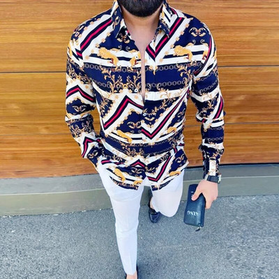 jauns vīriešu krekls ar garām piedurknēm ikdienas apdrukas krekls sociālais balle luksusa klasisks modes vīriešu apģērbs S-3XL