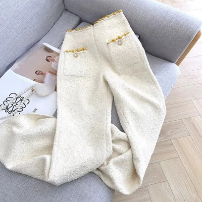 Taisnas sieviešu bikses 2023. g. jaunas apakšas, retro stila Tvīda platas bikses ar augstu vidukli, šauri pieguļošas Pantalon sieviešu korejiešu bikses