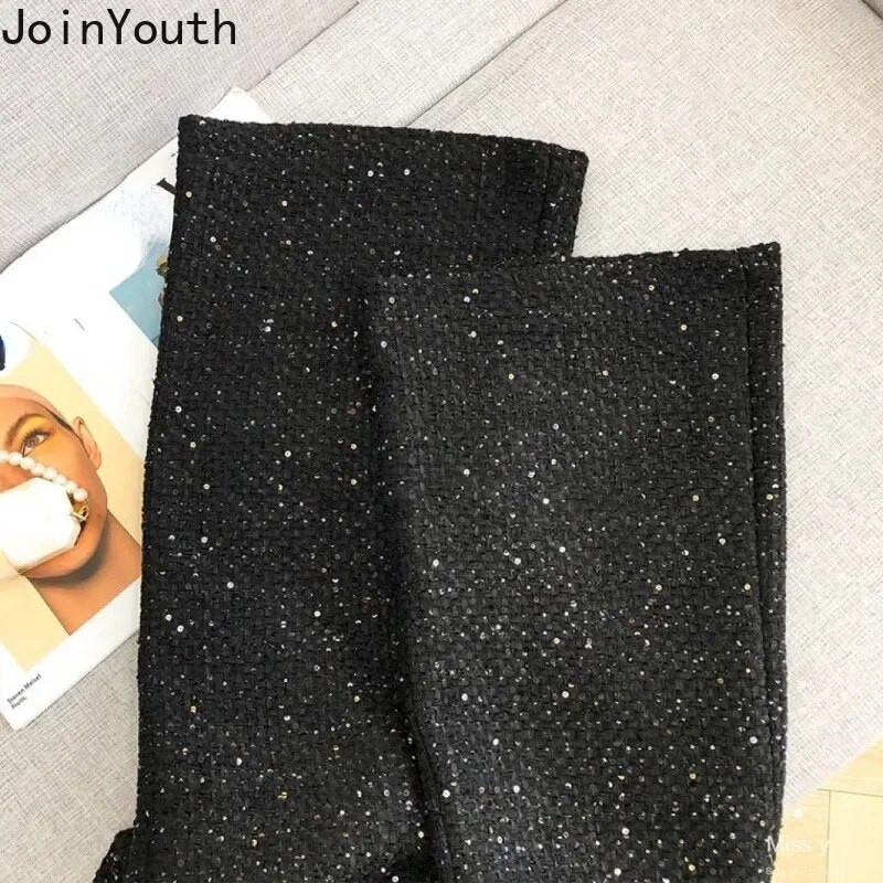 Taisnas sieviešu bikses 2023. g. jaunas apakšas, retro stila Tvīda platas bikses ar augstu vidukli, šauri pieguļošas Pantalon sieviešu korejiešu bikses