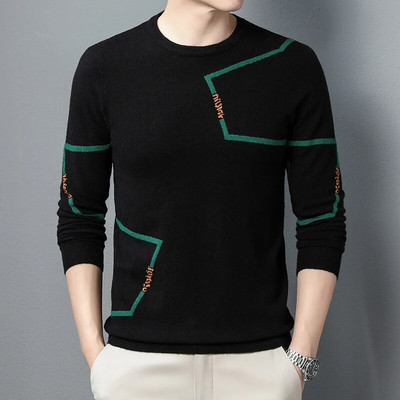 2023 Φθινόπωρο και Χειμώνας Νέο Ζεστό Πουλόβερ Ανδρικό Πλεκτό Μόδα Πουλόβερ Αντίθεσης Χρώματος Κορεατικού στυλ Stretch Top