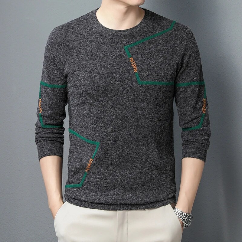 2023 Φθινόπωρο και Χειμώνας Νέο Ζεστό Πουλόβερ Ανδρικό Πλεκτό Μόδα Πουλόβερ Αντίθεσης Χρώματος Κορεατικού στυλ Stretch Top