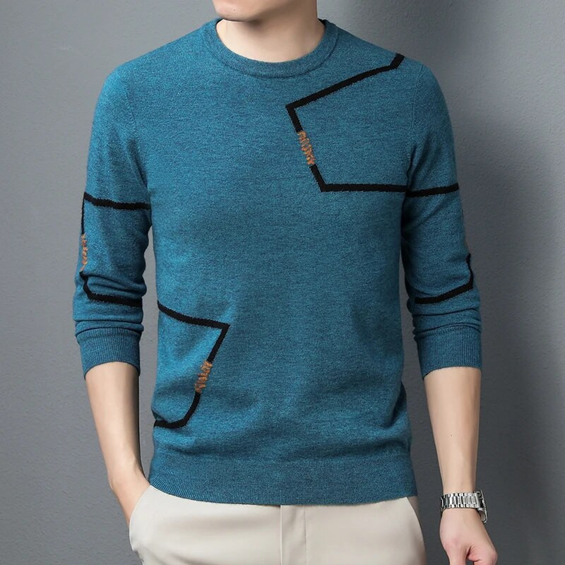 2023 Φθινόπωρο και Χειμώνας Νέο Ζεστό Πουλόβερ Ανδρικό Πλεκτό Μόδα Πουλόβερ Αντίθεσης Χρώματος Κορεατικού στυλ Stretch Top