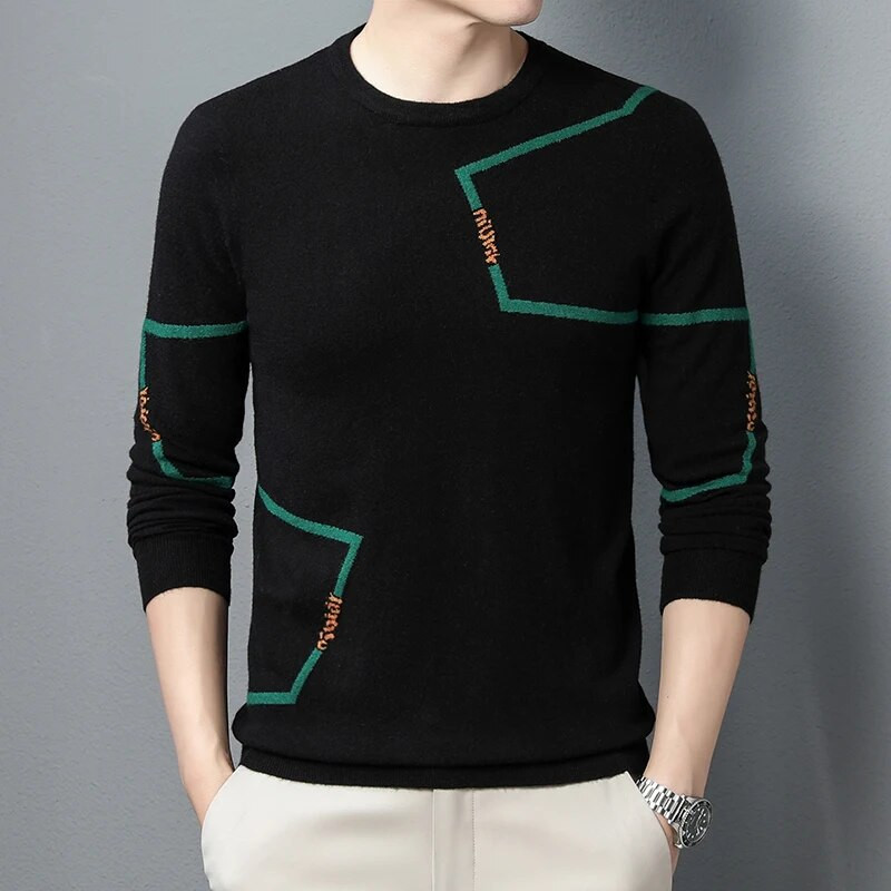2023 Φθινόπωρο και Χειμώνας Νέο Ζεστό Πουλόβερ Ανδρικό Πλεκτό Μόδα Πουλόβερ Αντίθεσης Χρώματος Κορεατικού στυλ Stretch Top