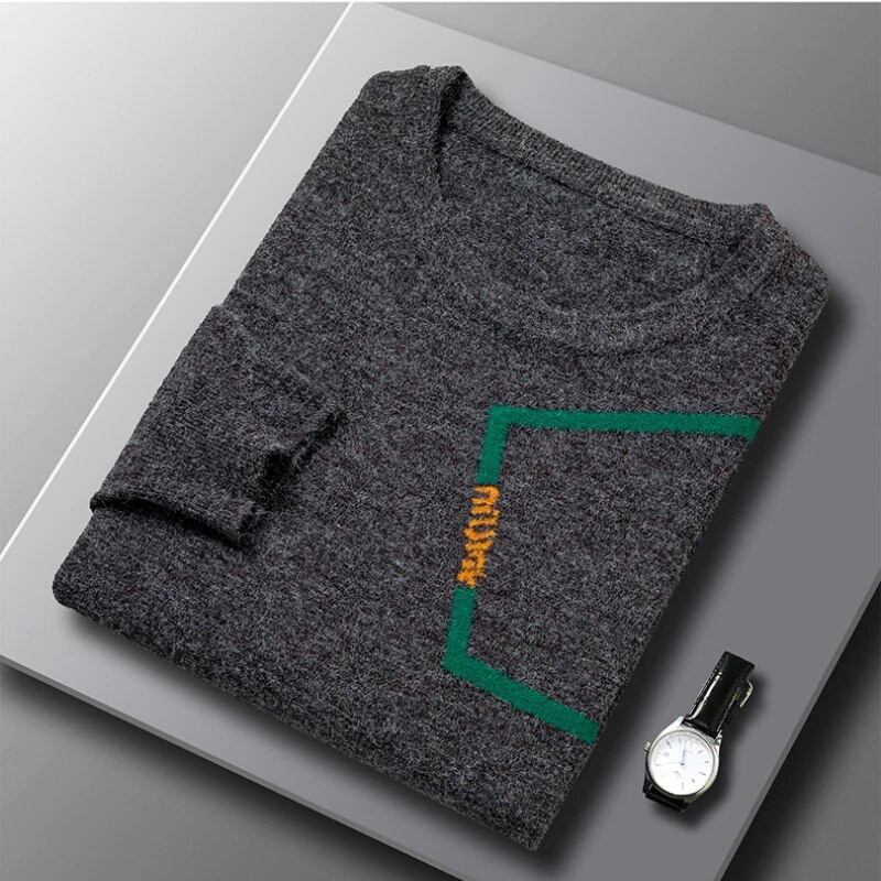 2023 Φθινόπωρο και Χειμώνας Νέο Ζεστό Πουλόβερ Ανδρικό Πλεκτό Μόδα Πουλόβερ Αντίθεσης Χρώματος Κορεατικού στυλ Stretch Top