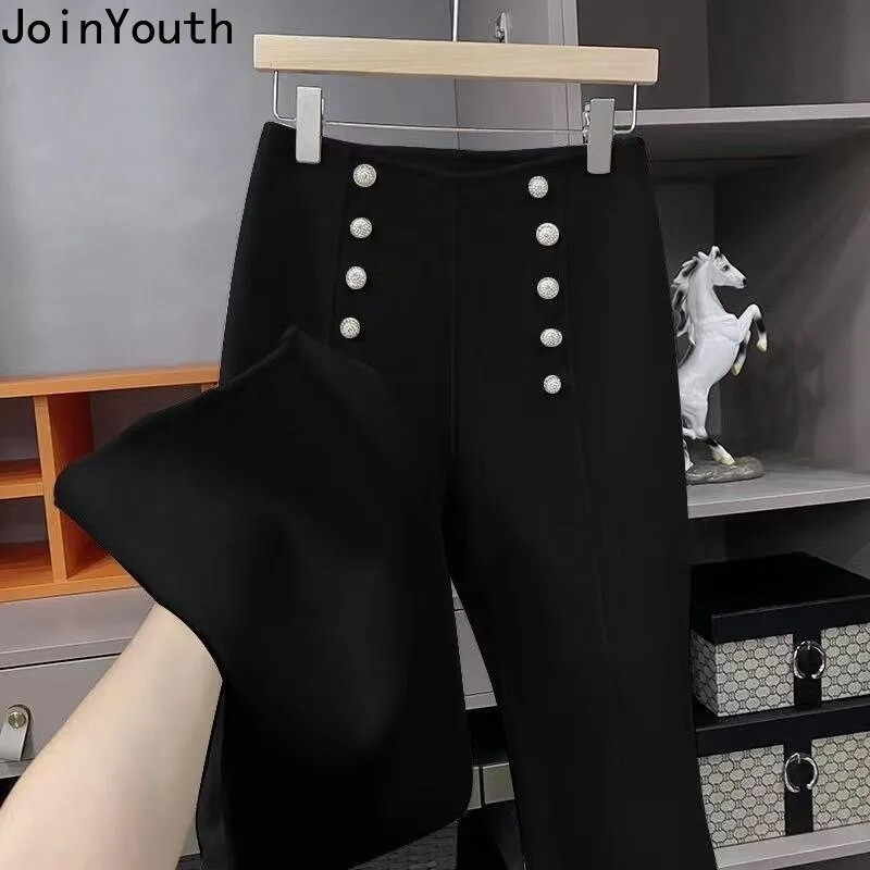 2023. Novi donji dio Debele vunene hlače širokih nogavica Ženske ravne hlače visokog struka Tunika s dvostrukim kopčanjem Vintage Pantalon Femme