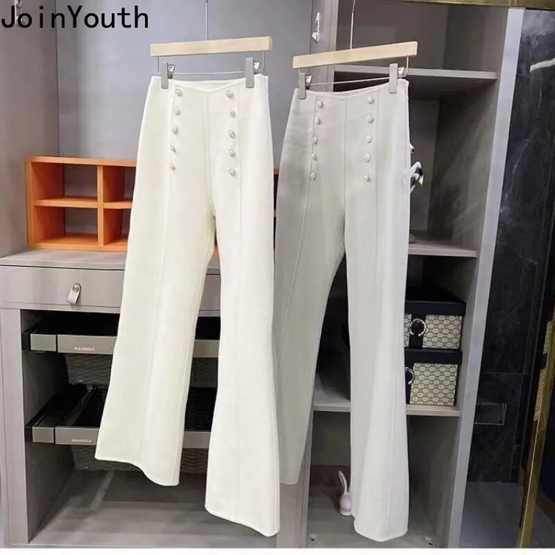 2023. Novi donji dio Debele vunene hlače širokih nogavica Ženske ravne hlače visokog struka Tunika s dvostrukim kopčanjem Vintage Pantalon Femme