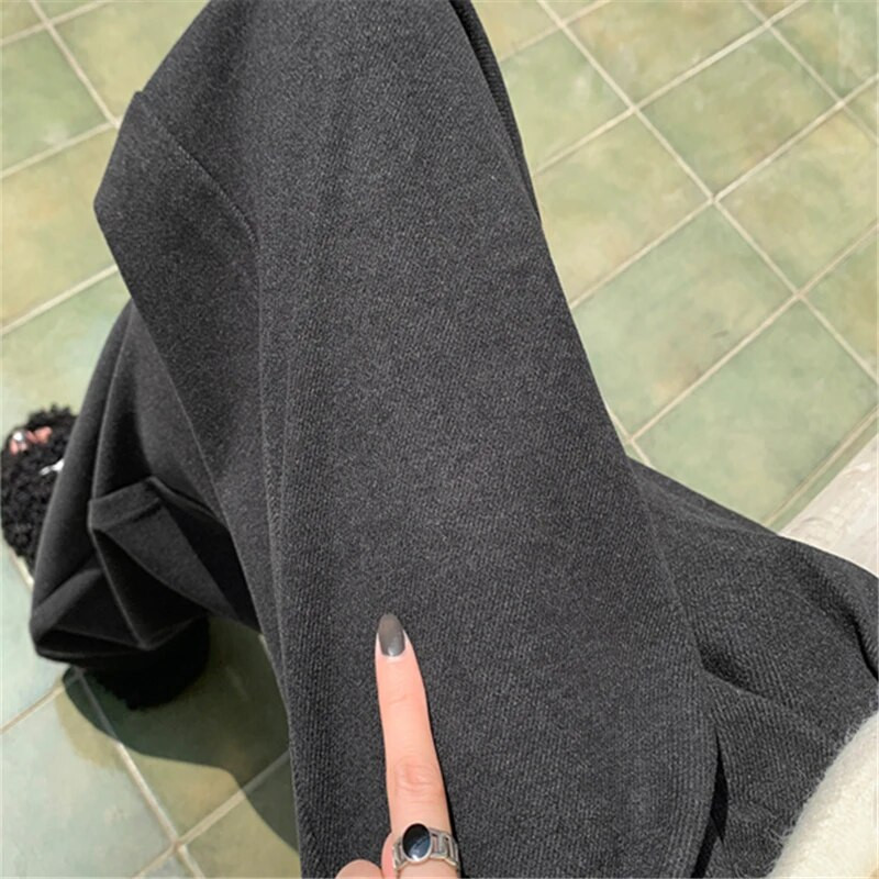 Seulas rudens ziemas pogas Vilnas ikdienišķas brīvas pilna garuma bikses 2023. gads. Jaunas ar augstu vidukli, elegantas, platas bikses, sieviešu bikses