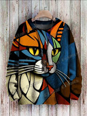 Abstract Art kaķu daudzkrāsu raksts 3D apdrukāts vīriešu trikotāžas džemperis, unisex, ikdienas trikotāžas džemperis ZZM43