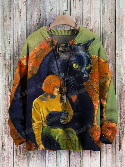 Abstract Art kaķu daudzkrāsu raksts 3D apdrukāts vīriešu trikotāžas džemperis, unisex, ikdienas trikotāžas džemperis ZZM43