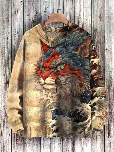 Abstract Art kaķu daudzkrāsu raksts 3D apdrukāts vīriešu trikotāžas džemperis, unisex, ikdienas trikotāžas džemperis ZZM43