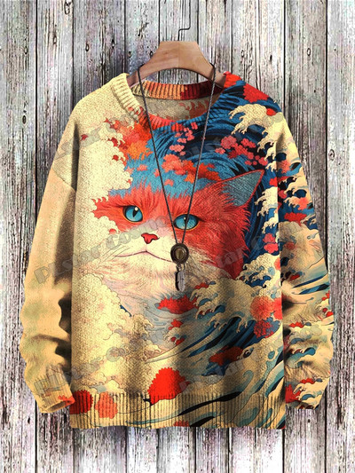 Abstract Art kaķu daudzkrāsu raksts 3D apdrukāts vīriešu trikotāžas džemperis, unisex, ikdienas trikotāžas džemperis ZZM43