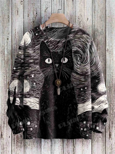 Abstract Art kaķu daudzkrāsu raksts 3D apdrukāts vīriešu trikotāžas džemperis, unisex, ikdienas trikotāžas džemperis ZZM43