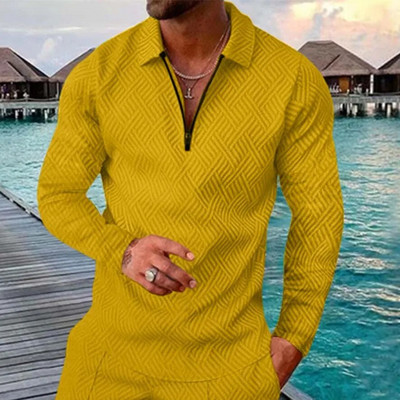 2022-es új férfi alkalmi, nyomtatott hosszú ujjú cipzáras póló Férfi őszi légáteresztő kényelmes retro 3D nyomott póló S-3X