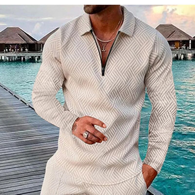 2022-es új férfi alkalmi, nyomtatott hosszú ujjú cipzáras póló Férfi őszi légáteresztő kényelmes retro 3D nyomott póló S-3X