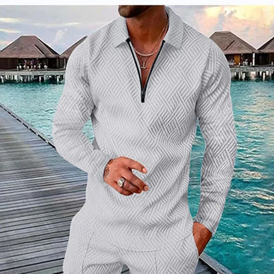 2022-es új férfi alkalmi, nyomtatott hosszú ujjú cipzáras póló Férfi őszi légáteresztő kényelmes retro 3D nyomott póló S-3X