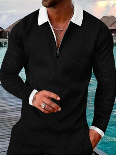 2022-es új férfi alkalmi, nyomtatott hosszú ujjú cipzáras póló Férfi őszi légáteresztő kényelmes retro 3D nyomott póló S-3X