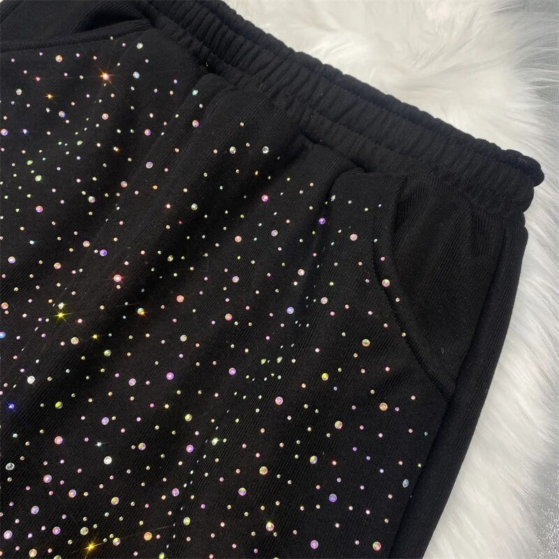 Hot Rhinestones melegítőnadrág nőknek alkalmi színes, rugalmas derékbő nadrágok Hárem nadrág Rajzfilm strasszos nadrág női