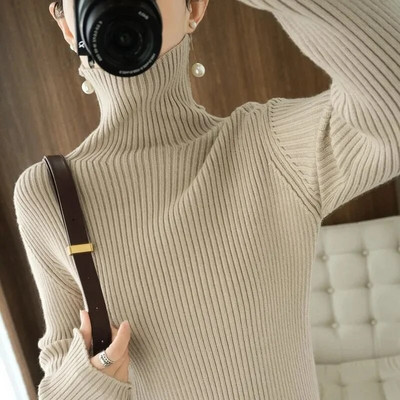 2023. gada jauns sieviešu adīšanas džemperis, džemperis ar garām piedurknēm, apakšējais krekls, tievs džemperis ar apkakli Rudens ziema, mīksta blūze, džemperi