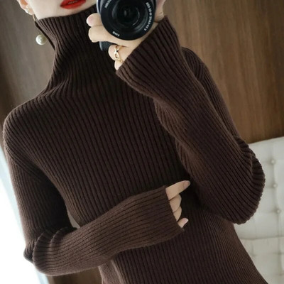 2023. gada jauns sieviešu adīšanas džemperis, džemperis ar garām piedurknēm, apakšējais krekls, tievs džemperis ar apkakli Rudens ziema, mīksta blūze, džemperi