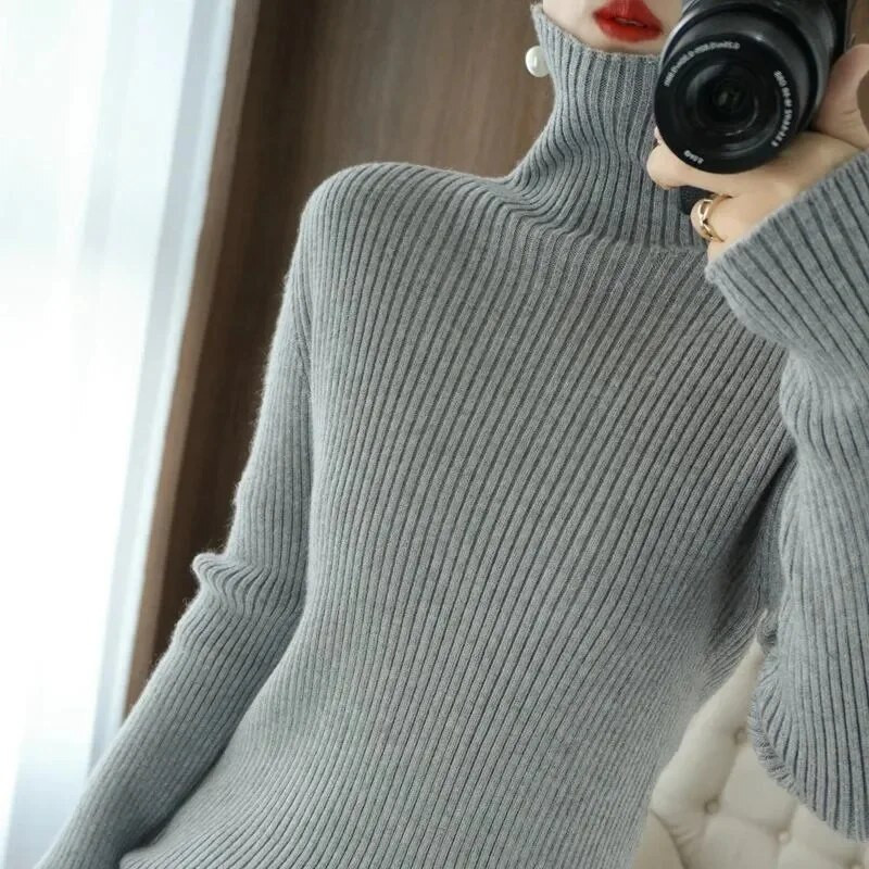2023. gada jauns sieviešu adīšanas džemperis, džemperis ar garām piedurknēm, apakšējais krekls, tievs džemperis ar apkakli Rudens ziema, mīksta blūze, džemperi