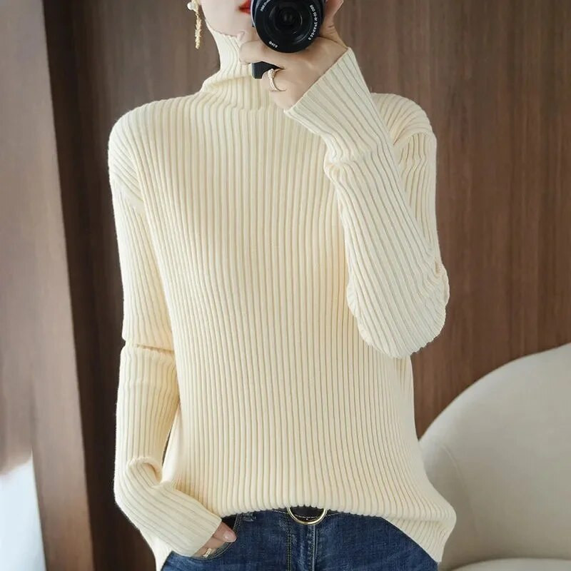 2023. gada jauns sieviešu adīšanas džemperis, džemperis ar garām piedurknēm, apakšējais krekls, tievs džemperis ar apkakli Rudens ziema, mīksta blūze, džemperi