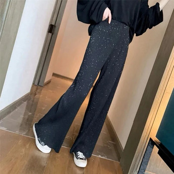 MEXZT Γυναικείο παντελόνι με πλισέ φαρδύ πόδι Ψηλόμεση Κορεάτικη μόδα Μαύρη με πούλιες ελαστικό ίσιο casual παντελόνι Streetwear Νέο