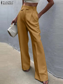 ZANZEA gadījuma sievietēm daudzpusīgas bikses Elegantas ar augstu vidukli kroku Ielu apģērba bikses Masīvas modes biroja sieviešu platas bikses