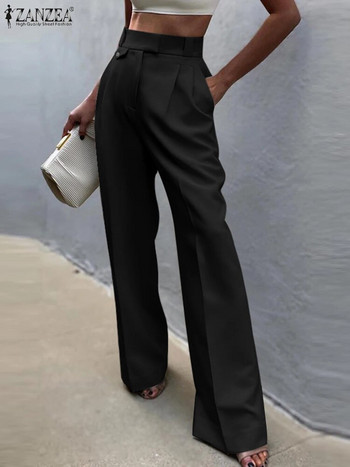 ZANZEA Casual γυναικείο ευέλικτο παντελόνι Κομψό ψηλόμεσο πλισέ παντελόνι Streetwear Solid Fashion Office Lady Wide Leg παντελόνια