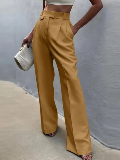 ZANZEA gadījuma sievietēm daudzpusīgas bikses Elegantas ar augstu vidukli kroku Ielu apģērba bikses Masīvas modes biroja sieviešu platas bikses