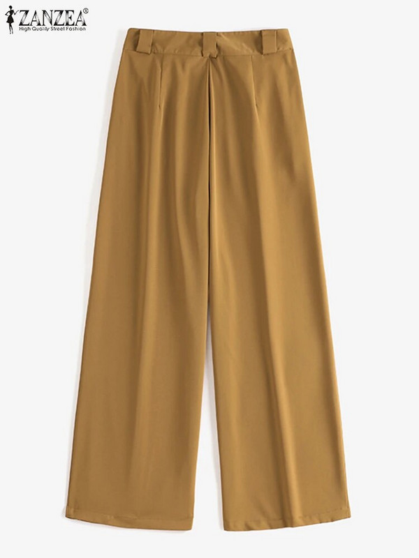 ZANZEA gadījuma sievietēm daudzpusīgas bikses Elegantas ar augstu vidukli kroku Ielu apģērba bikses Masīvas modes biroja sieviešu platas bikses
