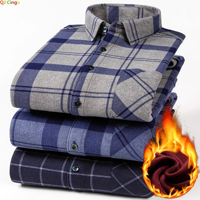 Ziemas jauns rūtains krekls ar garām piedurknēm vīriešu vienrindas kvadrātveida apkakles polsterēti krekli Fashion Slim Camisa vīriešu skapītis M-4XL 5XL