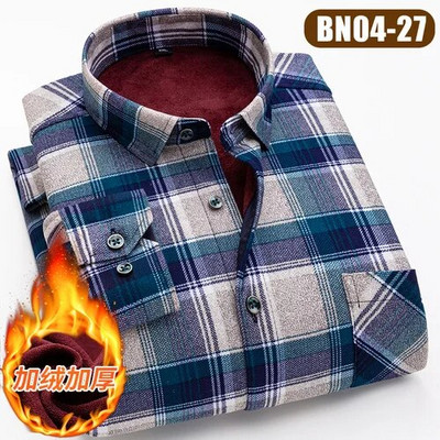 Ziemas jauns rūtains krekls ar garām piedurknēm vīriešu vienrindas kvadrātveida apkakles polsterēti krekli Fashion Slim Camisa vīriešu skapītis M-4XL 5XL