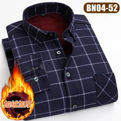 Ziemas jauns rūtains krekls ar garām piedurknēm vīriešu vienrindas kvadrātveida apkakles polsterēti krekli Fashion Slim Camisa vīriešu skapītis M-4XL 5XL