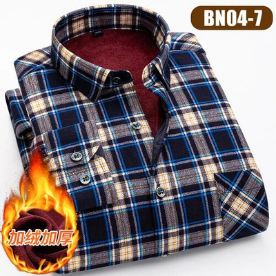 Ziemas jauns rūtains krekls ar garām piedurknēm vīriešu vienrindas kvadrātveida apkakles polsterēti krekli Fashion Slim Camisa vīriešu skapītis M-4XL 5XL