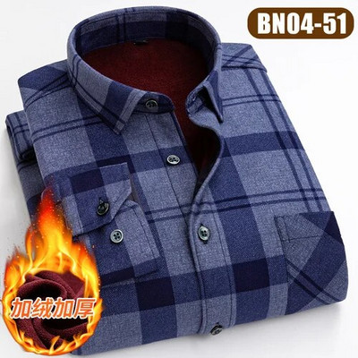 Ziemas jauns rūtains krekls ar garām piedurknēm vīriešu vienrindas kvadrātveida apkakles polsterēti krekli Fashion Slim Camisa vīriešu skapītis M-4XL 5XL
