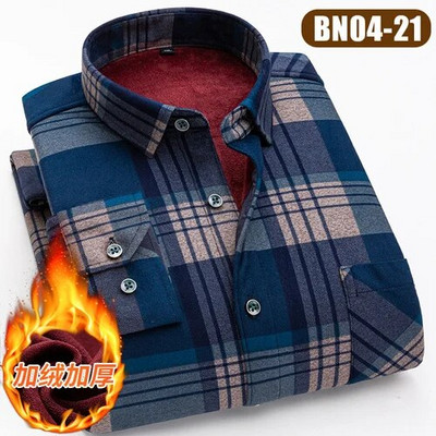 Ziemas jauns rūtains krekls ar garām piedurknēm vīriešu vienrindas kvadrātveida apkakles polsterēti krekli Fashion Slim Camisa vīriešu skapītis M-4XL 5XL