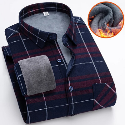 Ziemas jauns rūtains krekls ar garām piedurknēm vīriešu vienrindas kvadrātveida apkakles polsterēti krekli Fashion Slim Camisa vīriešu skapītis M-4XL 5XL