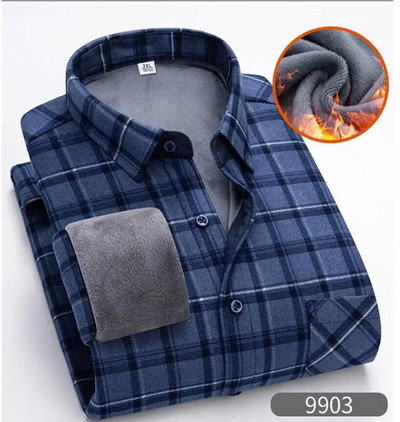 Ziemas jauns rūtains krekls ar garām piedurknēm vīriešu vienrindas kvadrātveida apkakles polsterēti krekli Fashion Slim Camisa vīriešu skapītis M-4XL 5XL