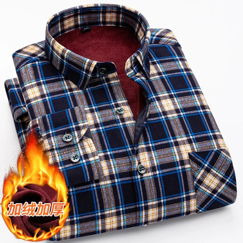 Ziemas jauns rūtains krekls ar garām piedurknēm vīriešu vienrindas kvadrātveida apkakles polsterēti krekli Fashion Slim Camisa vīriešu skapītis M-4XL 5XL