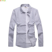 Balts, kvadrātveida apkakles krekls ar garām piedurknēm vīriešiem pavasara un rudens sezonai ar ģeometrisku rakstu ar apdruku M-7XL