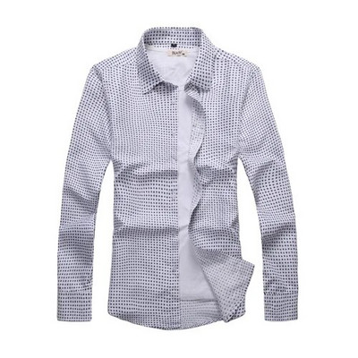 Balts, kvadrātveida apkakles krekls ar garām piedurknēm vīriešiem pavasara un rudens sezonai ar ģeometrisku rakstu ar apdruku M-7XL